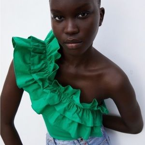 Zara Ruffled Asymmetrical Bodysuit❌sold❌